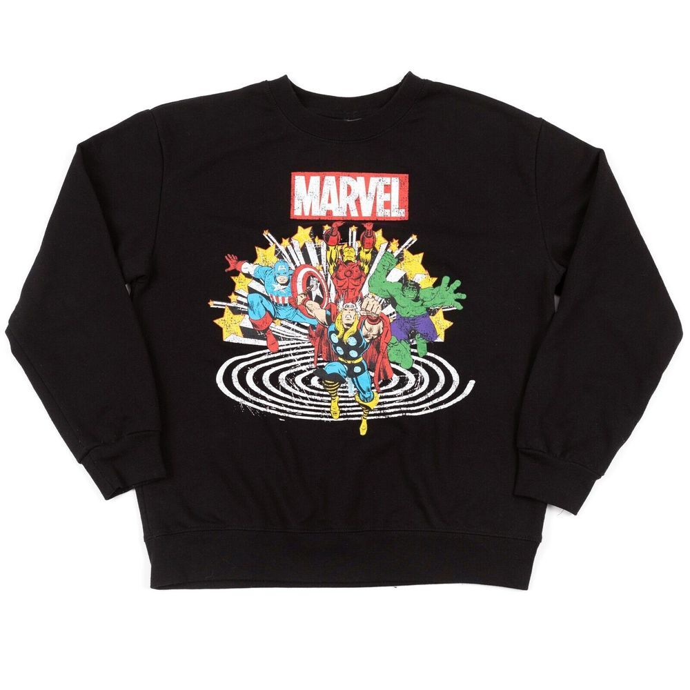 Mens Marvel Avengers Team Retro Comic Vintage Graphic Fleece Pullover Large